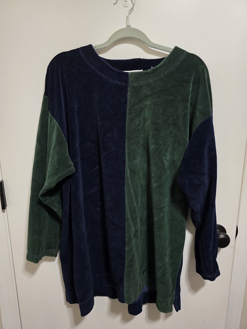 Vintage 90s Colorblock Velour Sweatshirt Green Blue Plus Size 1X